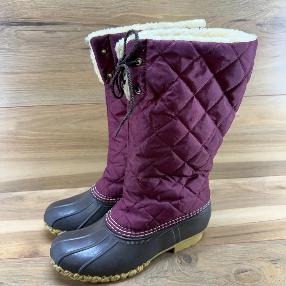 LL Bean Boots Shearling Lined Tall Womens 8 M‎ Quilted Burgundy